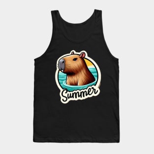 Cute summer capybara on the beach Tank Top